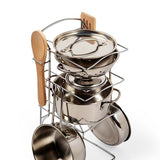 Bigjigs Toys Stainless Steel 8 Piece Cooking Pot Rack - McGrocer