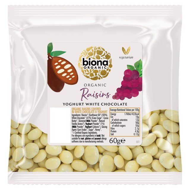 Biona Organic Raisins Yoghurt White Chocolate 60g - McGrocer