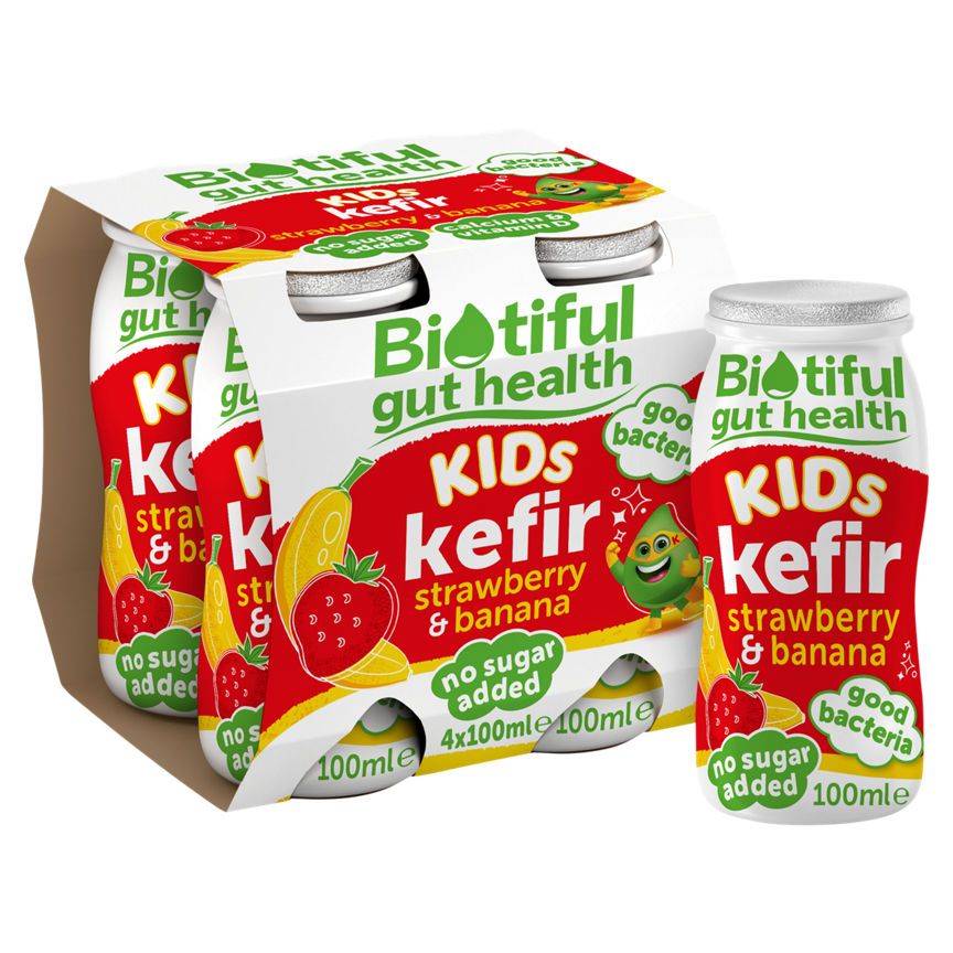Biotiful Gut Health Kids Kefir Strawberry & Banana 4 x 100ml - McGrocer
