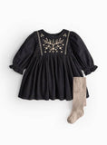 Black Floral Corduroy Dress & Tights Set 3-6 months - McGrocer