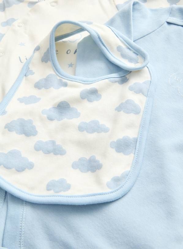 Blue Cloud Print Sleepsuit, Bodysuit, Hat & Bib Set 6-9 months - McGrocer