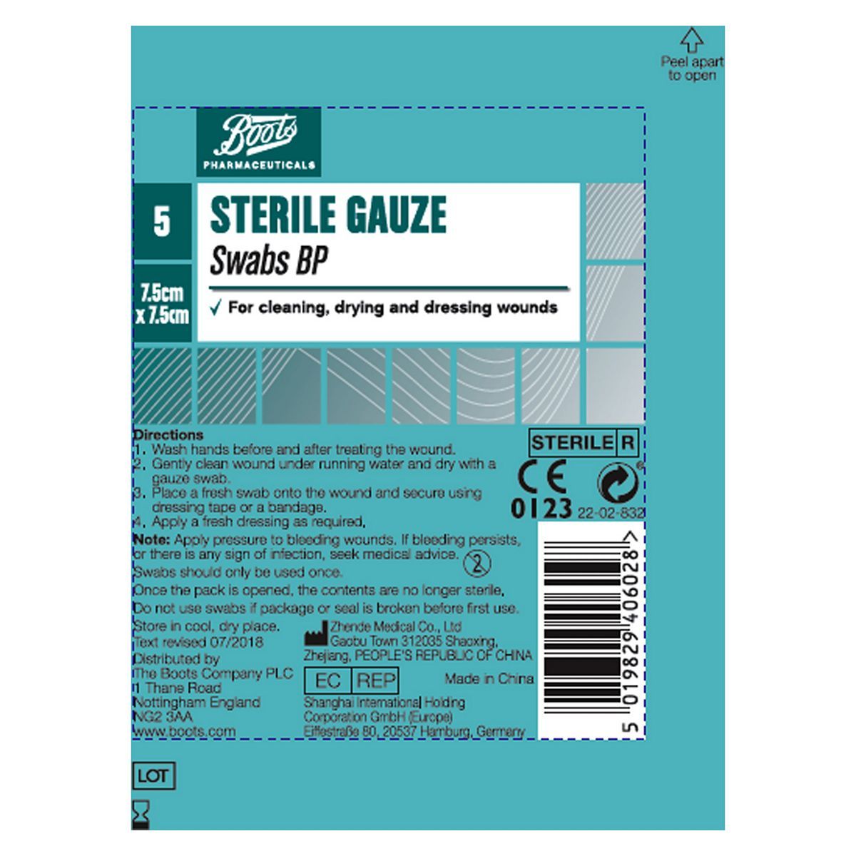 Boots Sterile Gauze Swabs (7.5cm x 7.5cm) - Pack of 5 - McGrocer