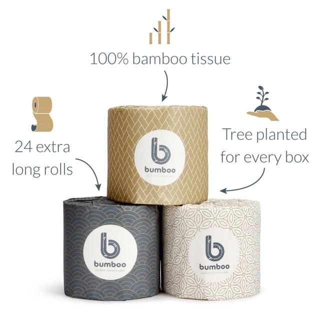Bumboo Luxury Bamboo Toilet Tissue - Extra Long Rolls 24 per pack
