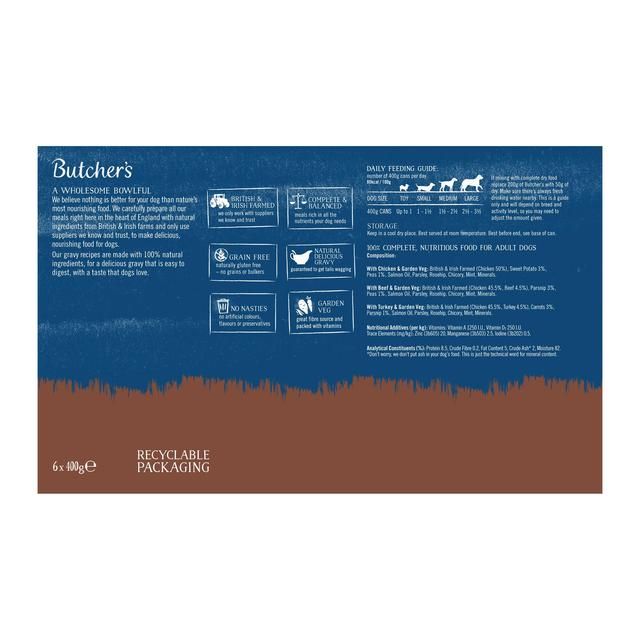 Butcher's Recipes in Gravy Dog Food Tins 6 x 400g