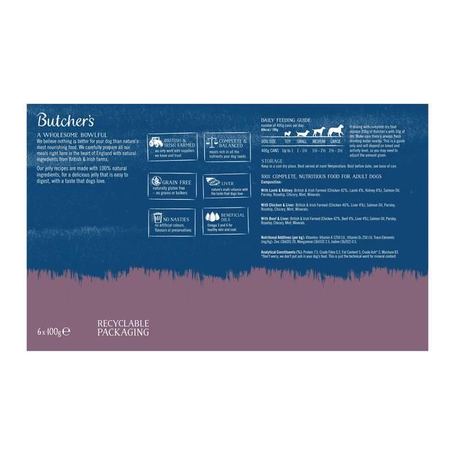 Butcher's Recipes in Jelly Dog Food Tins 6 x 400g