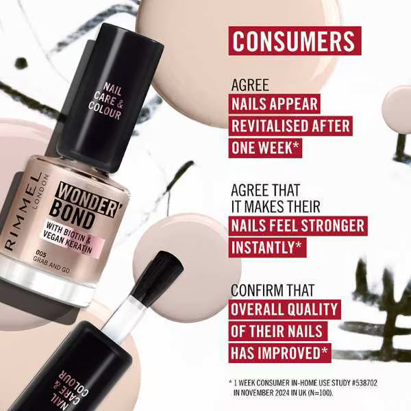 Rimmel Wonder'Bond Care + Colour Nail Polish 007 Cappuccino, imported from the UK