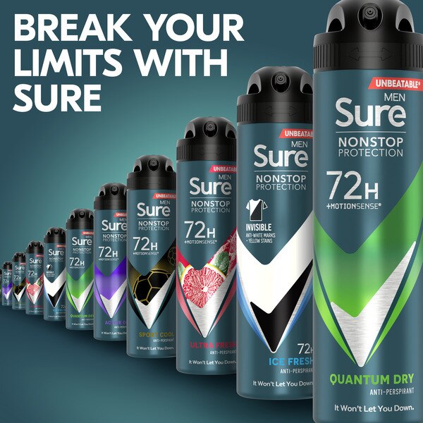 Sure Men Antiperspirant Deo Aerosol Nonstop Quantum 150ml GOODS Superdrug