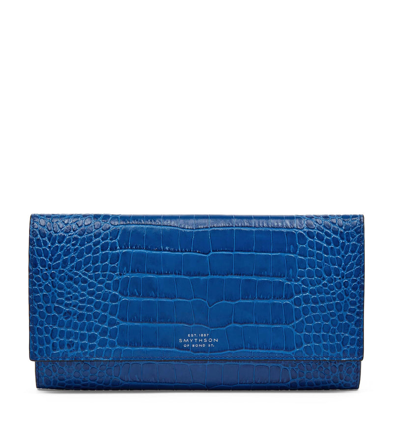 Smythson leather croc-embossed Marshall travel wallet (British brand)