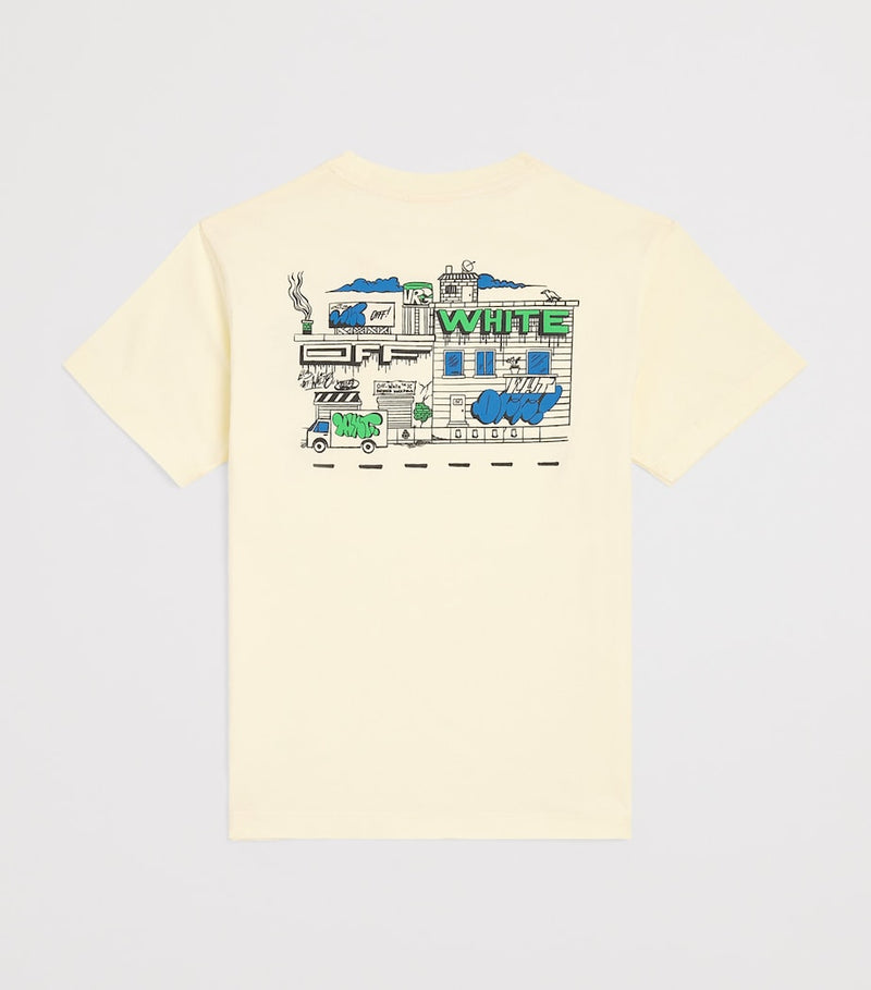 Off-White kids cotton graffiti print T-shirt for ages 4-12+ years, imported from the UK