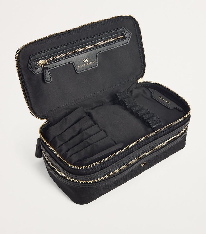 Anya Hindmarch two-tiered logo jacquard makeup pouch with brush slots - British product