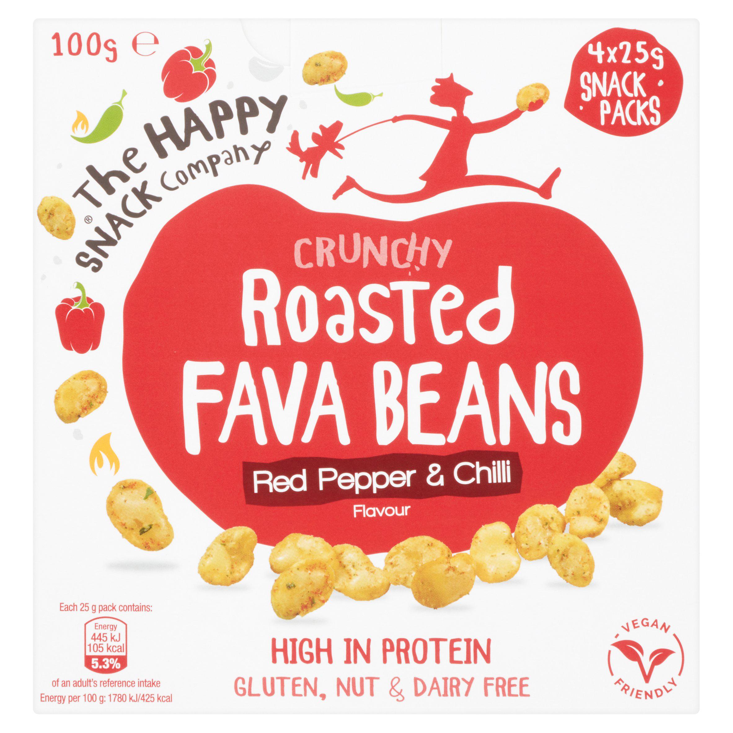 The Happy Snack Company Crunchy Roasted Fava Beans Red Pepper & Chilli Flavour 4x25g GOODS Sainsburys