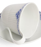 Porcelain Teacup and Saucer Set with Blue Lace-Effect Border, 250ml Capacity