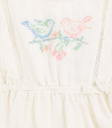 Cotton Dress with Bird Embroidery and Lace for Infants 6-36 Months