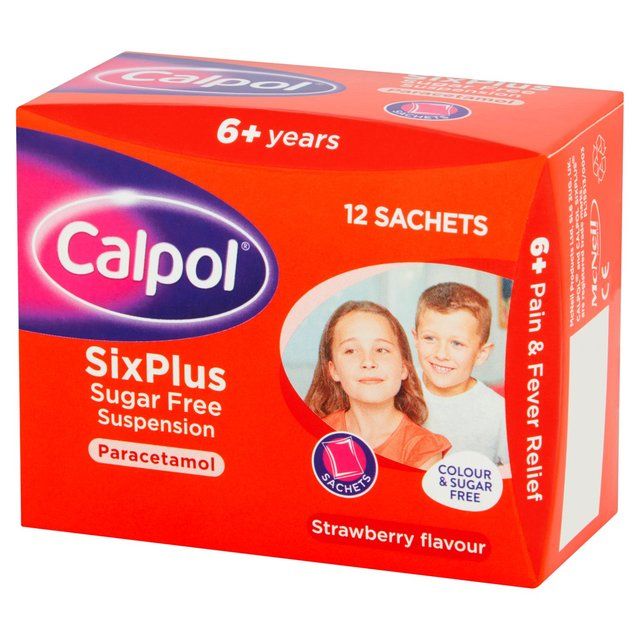 Calpol SixPlus Sugar & Colour Free Suspension Sachets Strawberry 6+ Years 12 x 5ml