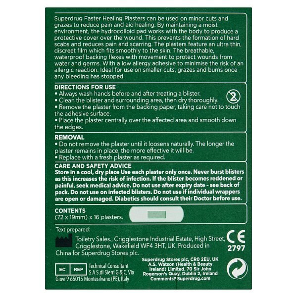 Superdrug Faster Healing Hydrocolloid Waterproof Plasters 16 GOODS Superdrug