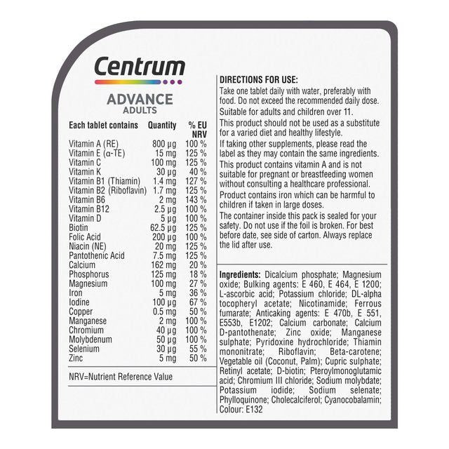 Centrum Advance Multivitamins & Minerals Tablets 30 per pack