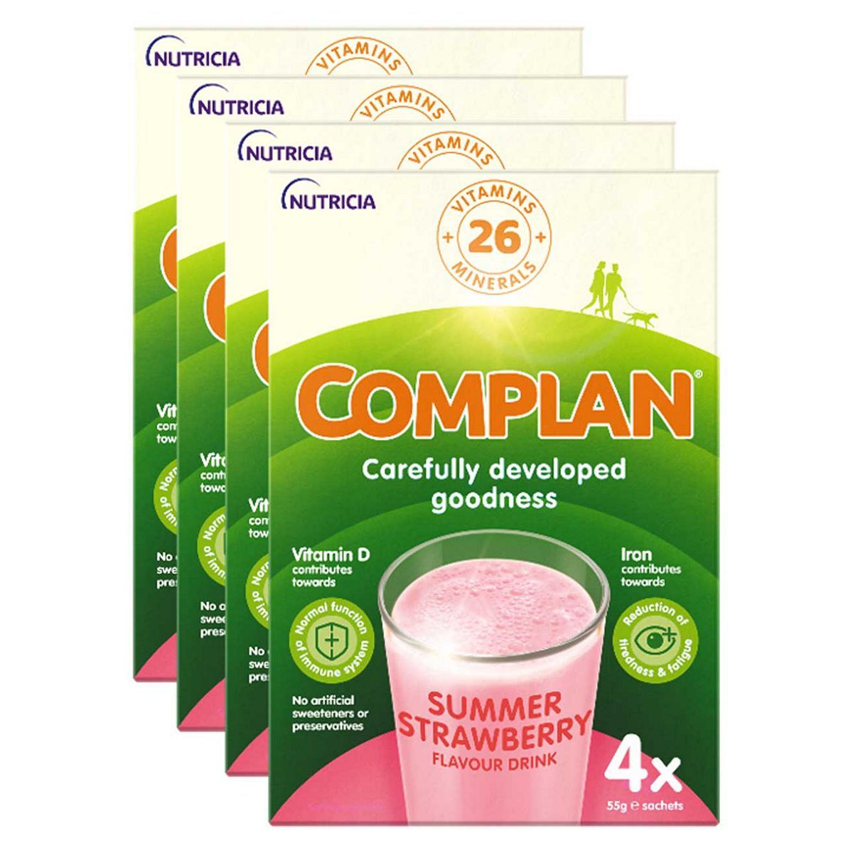 Complan Strawberry Flavour Nutritional Drink - 4 packs (16 x 55g sachets)