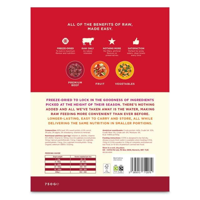 COYA Freeze-Dried Raw Adult Dog Food Beef 750g