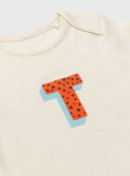 Cream 'T' Initial Short Sleeve Bodysuit Newborn
