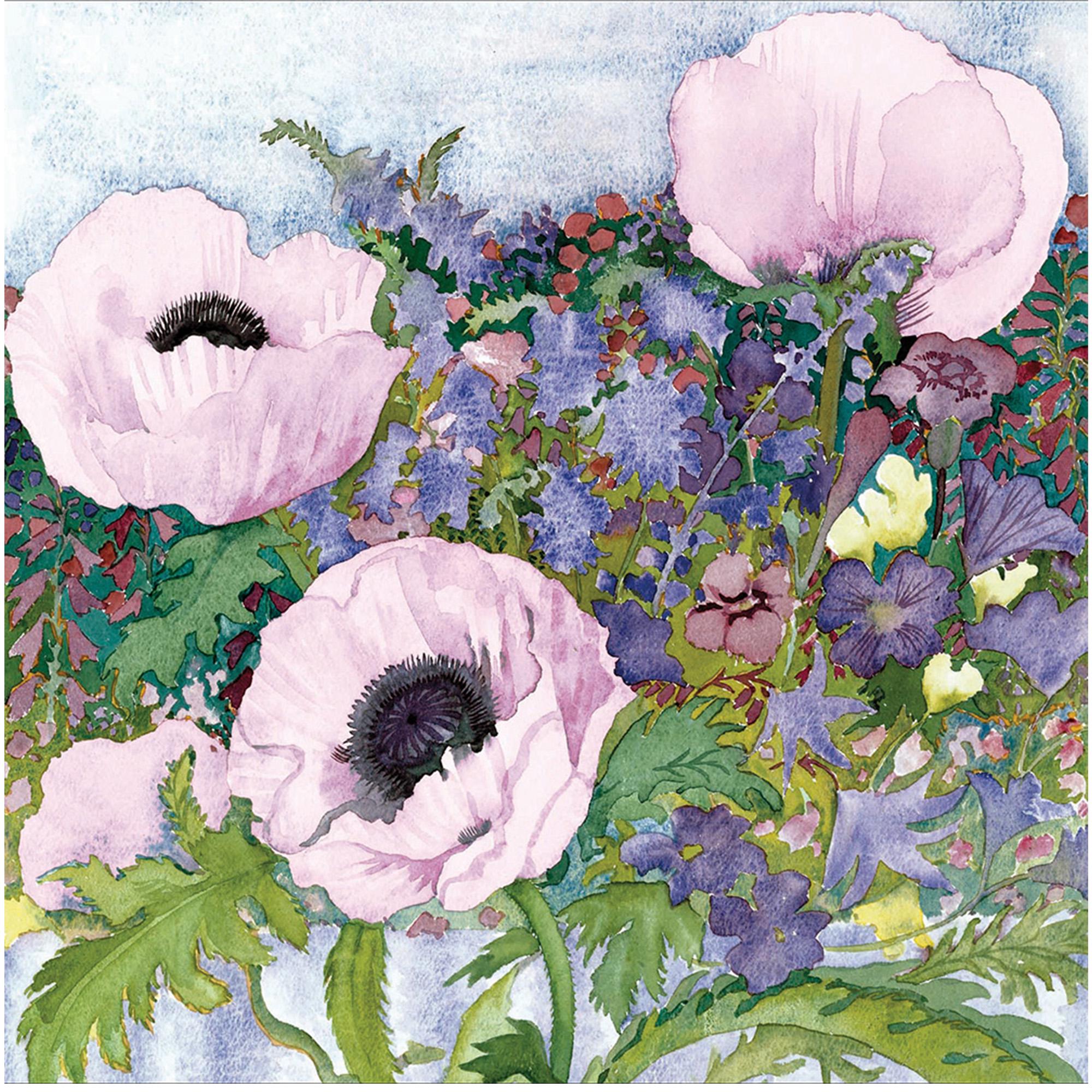 Woodmansterne Blank Open Greeting Card Send with Anemone Watercolour Flowers Classic Image GOODS Sainsburys