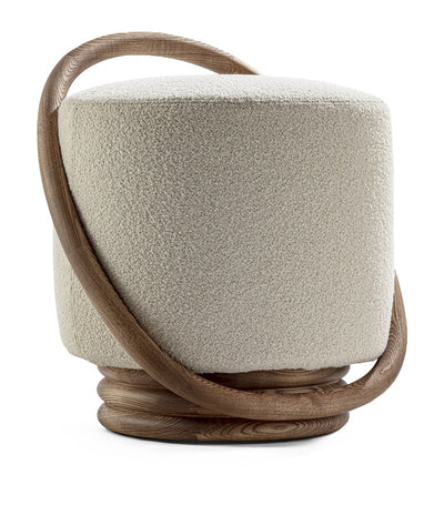 Upholstered Pouf with Wooden Handle and Backrest, 55cm x 52cm x 46cm