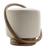 Upholstered Pouf with Wooden Handle and Backrest, 55cm x 52cm x 46cm