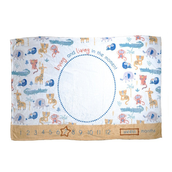 Ziggle Milestone Blanket Safari Animals 120cm x 100cm (British brand)