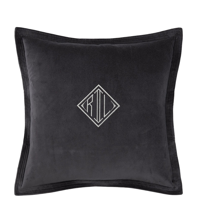 Ralph Lauren Home velvet monogram-embroidered cushion 50cm x 50cm, imported from the UK