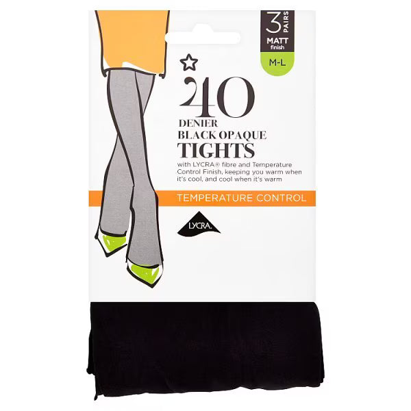 Superdrug 40 Denier Tights Black 3 Pack (British brand)