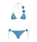 Shimmering Crystal-Effect Bikini with Tie-Back Triangle Top and High-Cut Briefs