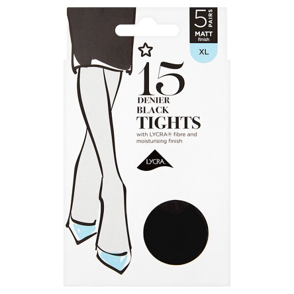 Superdrug 5 Pack 15 Denier Lycra Tights - Black XL GOODS Superdrug