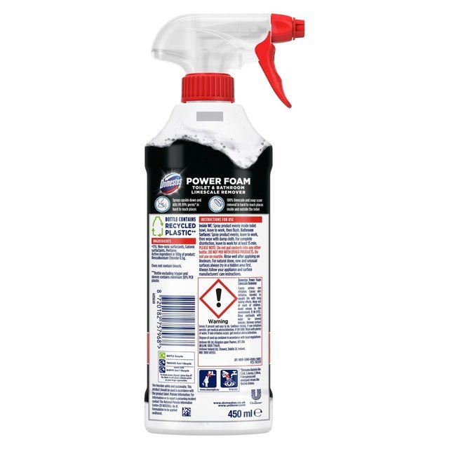 Domestos Power Foam Toilet & Bathroom Cleaner Spray Limescale Remover 450ml