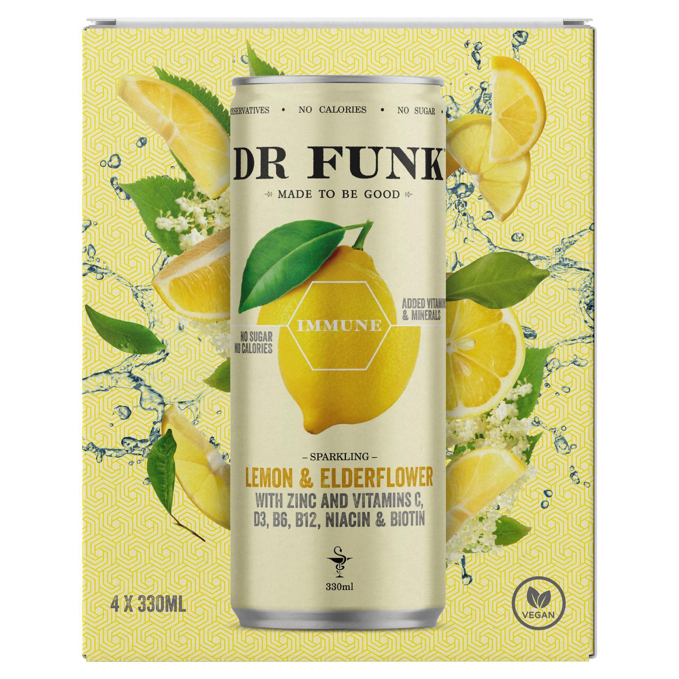 Dr Funk Immune Sparkling Lemon & Elderflower 4x330ml