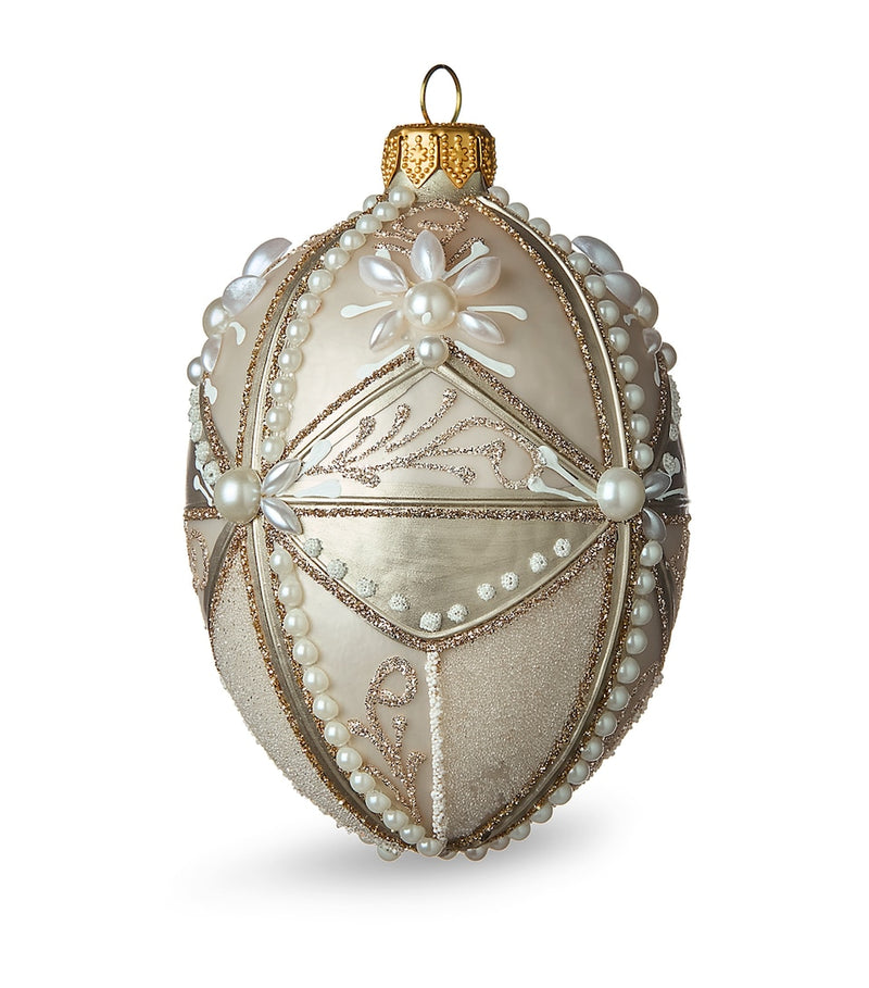 Glass-Blown Hand-Painted Christmas Bauble with Lace Trims