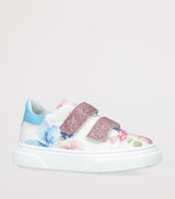 Children's Floral Print Leather Sneakers with Velcro Fastening