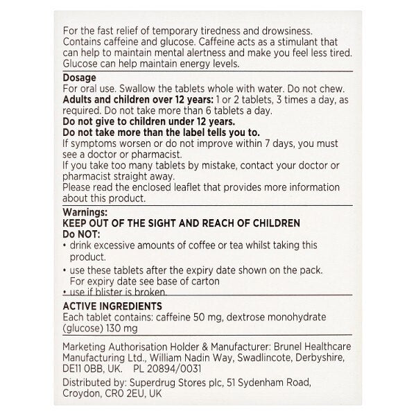 Superdrug Pick-Up Caffeine & Glucose Tablets X 30 GOODS Superdrug