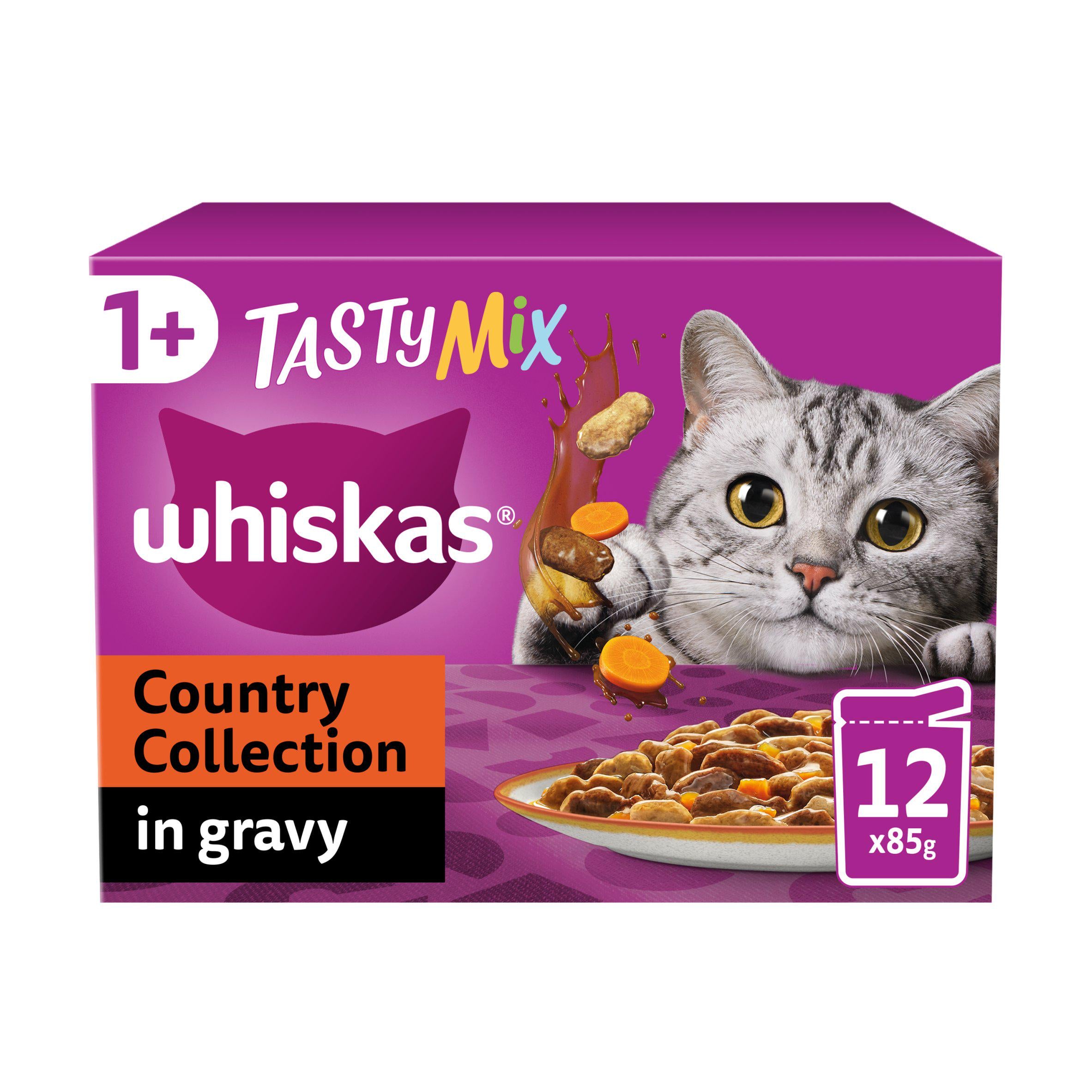 Whiskas 1+ Country Collection Mix Adult Wet Cat Food Pouch in Gravy 12x85g GOODS Sainsburys