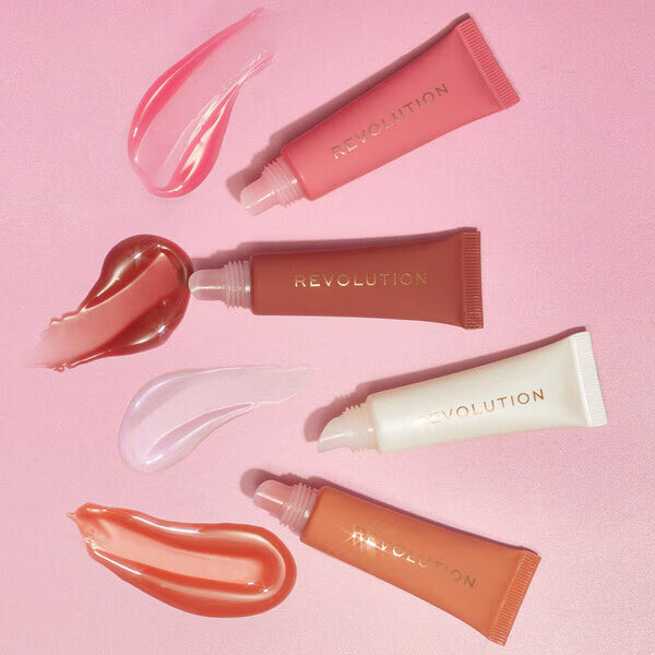 Revolution Juicy Peptide Lip Balm Nude Latte, imported from the UK