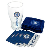 Chelsea FC Wordmark Bar Set Pint Glass Beer Mat Towel