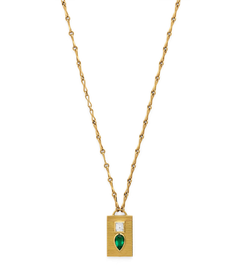Azlee Yellow Gold, Diamond and Emerald Duet Necklace