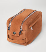 Suede Wash Bag with Zip Fastening and Side Handle, Approx. 13x23x12cm