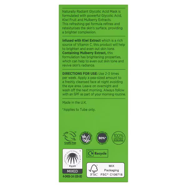 Naturally Radiant glycolic acid mask 50ml, imported from the UK
