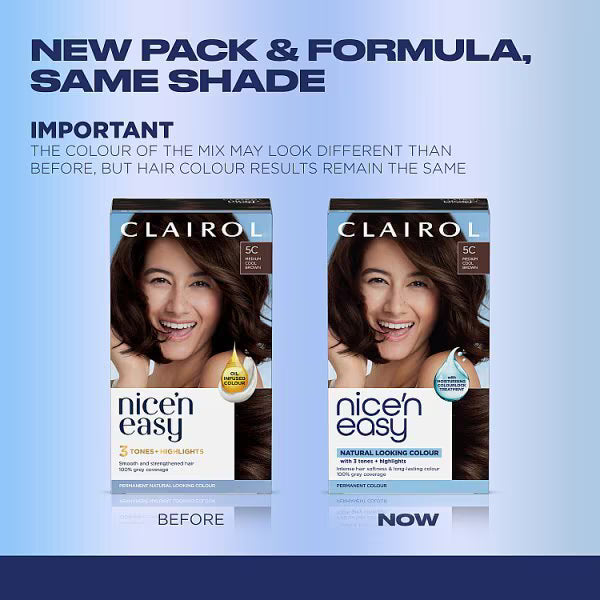 Clairol Nice'N Easy Permanent Hair Dye 5C Medium Cool Brown - British product