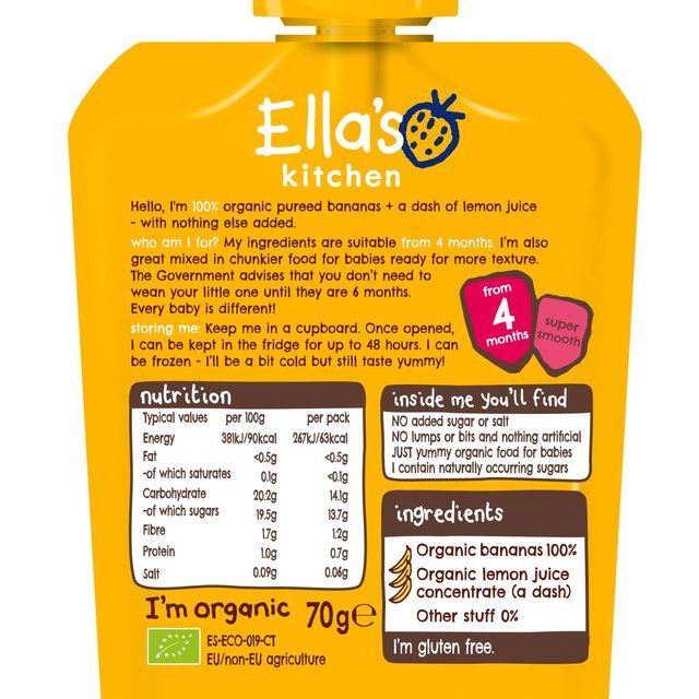 Ella's Kitchen Bananas First Tastes Baby Food Pouch 4+ Months 70g