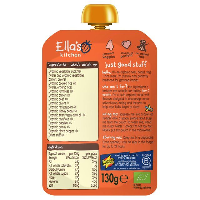 Ella's Kitchen Beef Chilli Con Carne Baby Food Pouch 7+ Months 130g