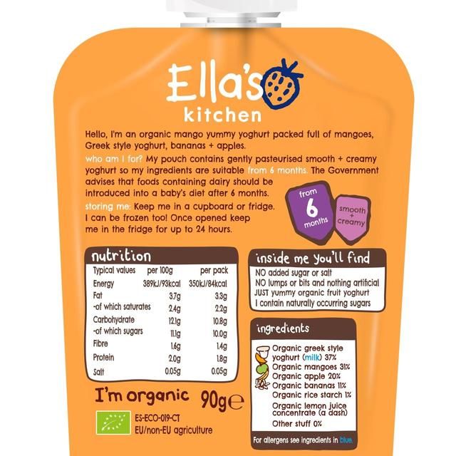 Ella's Kitchen Mango Greek Style Yoghurt Baby Food Pouch 6+ Months 90g