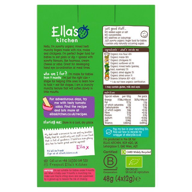 Ella's Kitchen Mixed Herb Munchy Fingers Multipack Baby Snack 9+ Months 48g