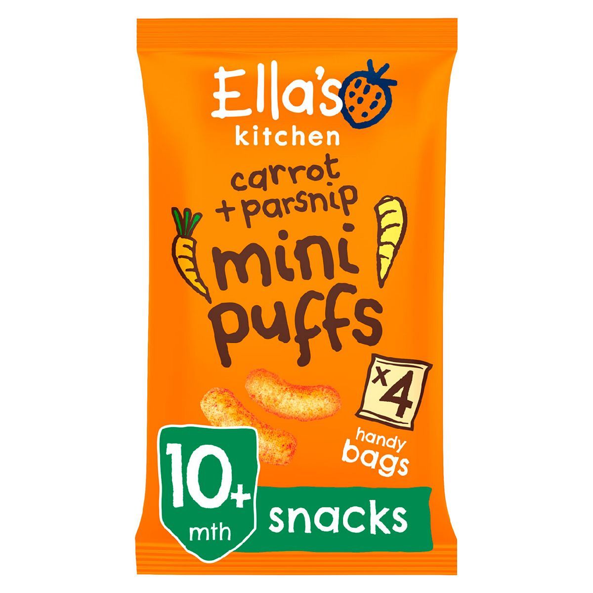 Ella's Kitchen Organic Carrot and Parsnips Mini Puffs Multipack Baby Snack 10+ Months 4x8g