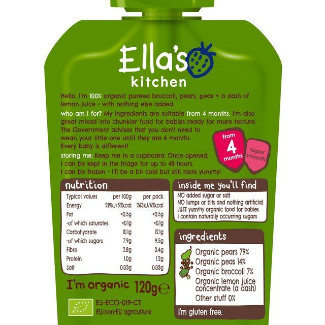 Ella's Kitchen Pears Peas & Broccoli Baby Food Pouch 4+ Months 120g