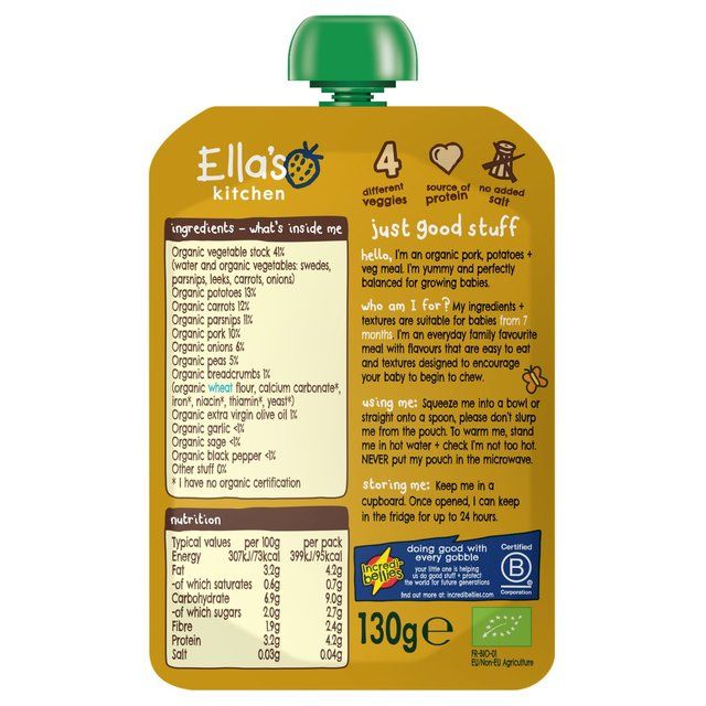 Ella's Kitchen Pork Bangers & Mash Baby Food Pouch 7+ Months 130g